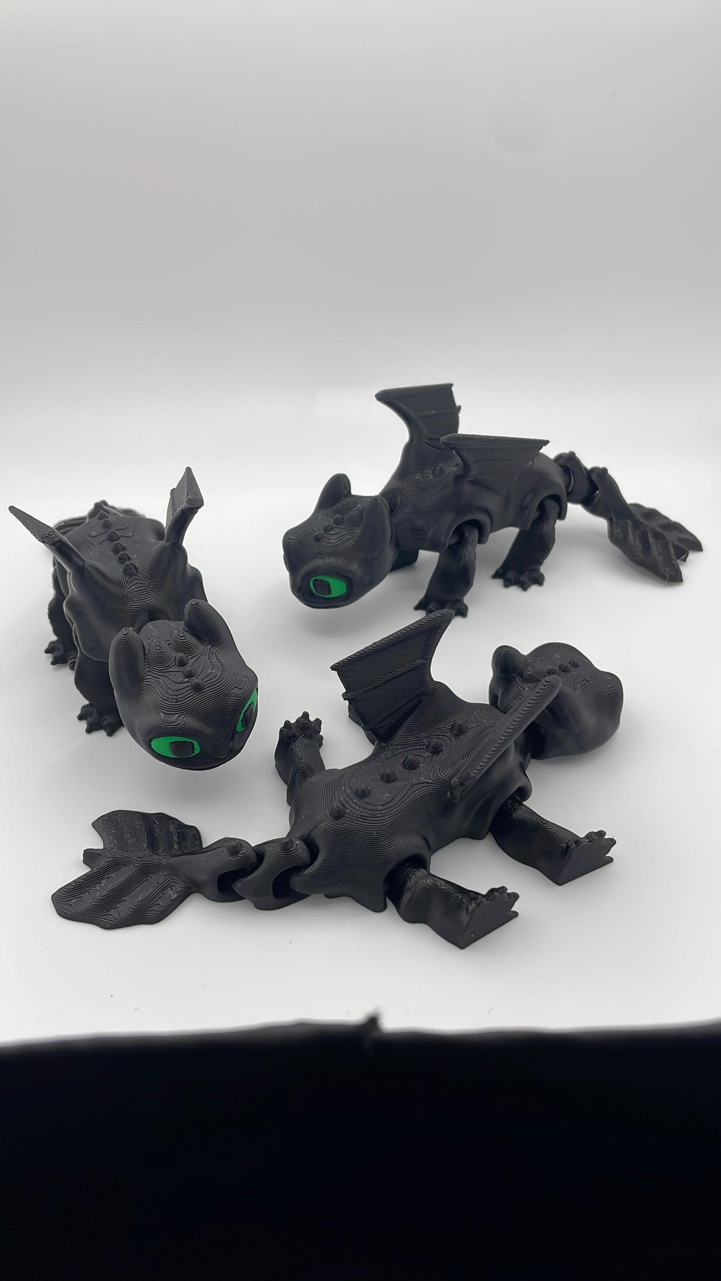 3D Printed Toothless Baby Black Dragon Figurine