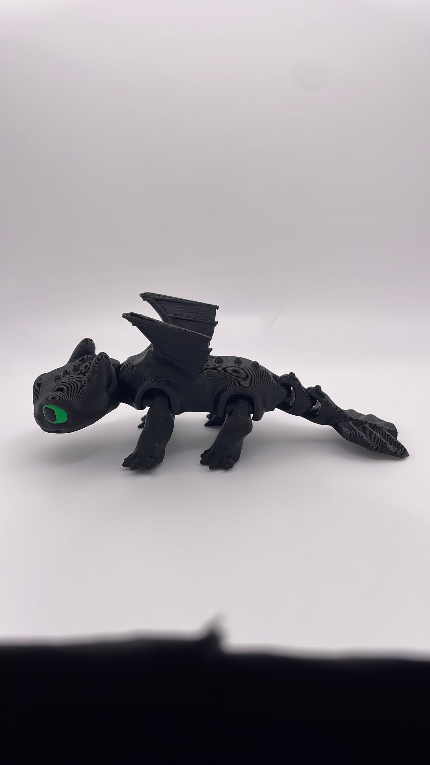 3D Printed Toothless Baby Black Dragon Figurine